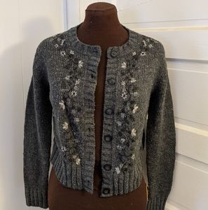Grayscale Floral Knitted Button Up Cardigan